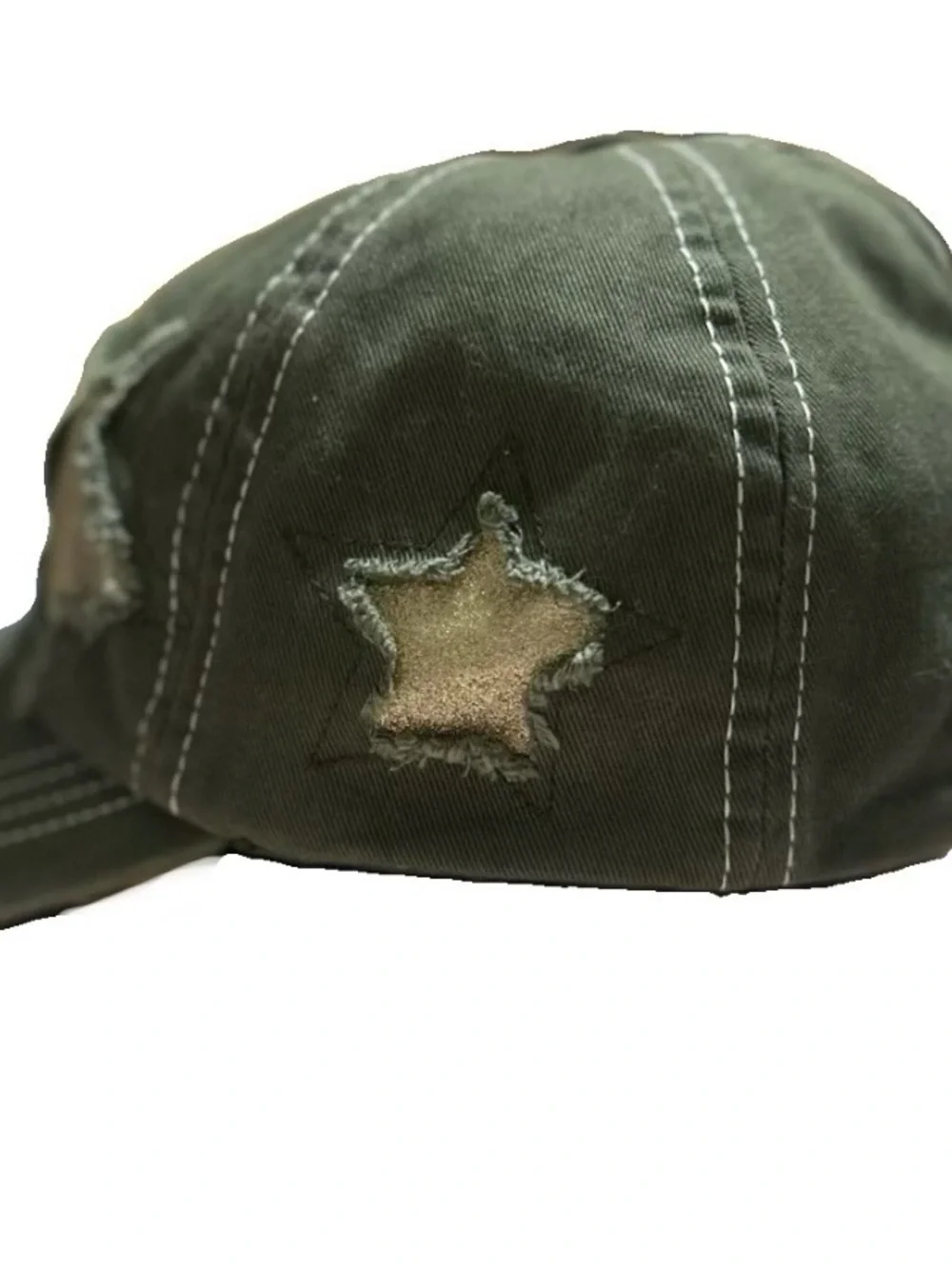 Cato Olive Green Distressed Raw Edge Star Baseball Cap Adjustable One Size